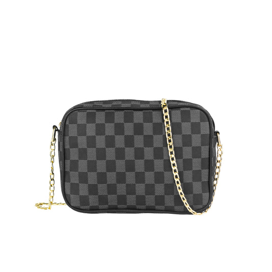 Dotfits Premium Checkered Crossbody Bag – Black-Grey Checks