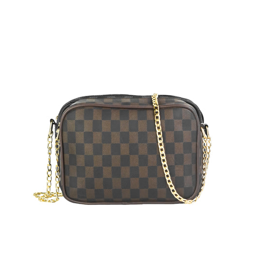 Dotfits Premium Checkered Crossbody Bag – Brown-Black Checks